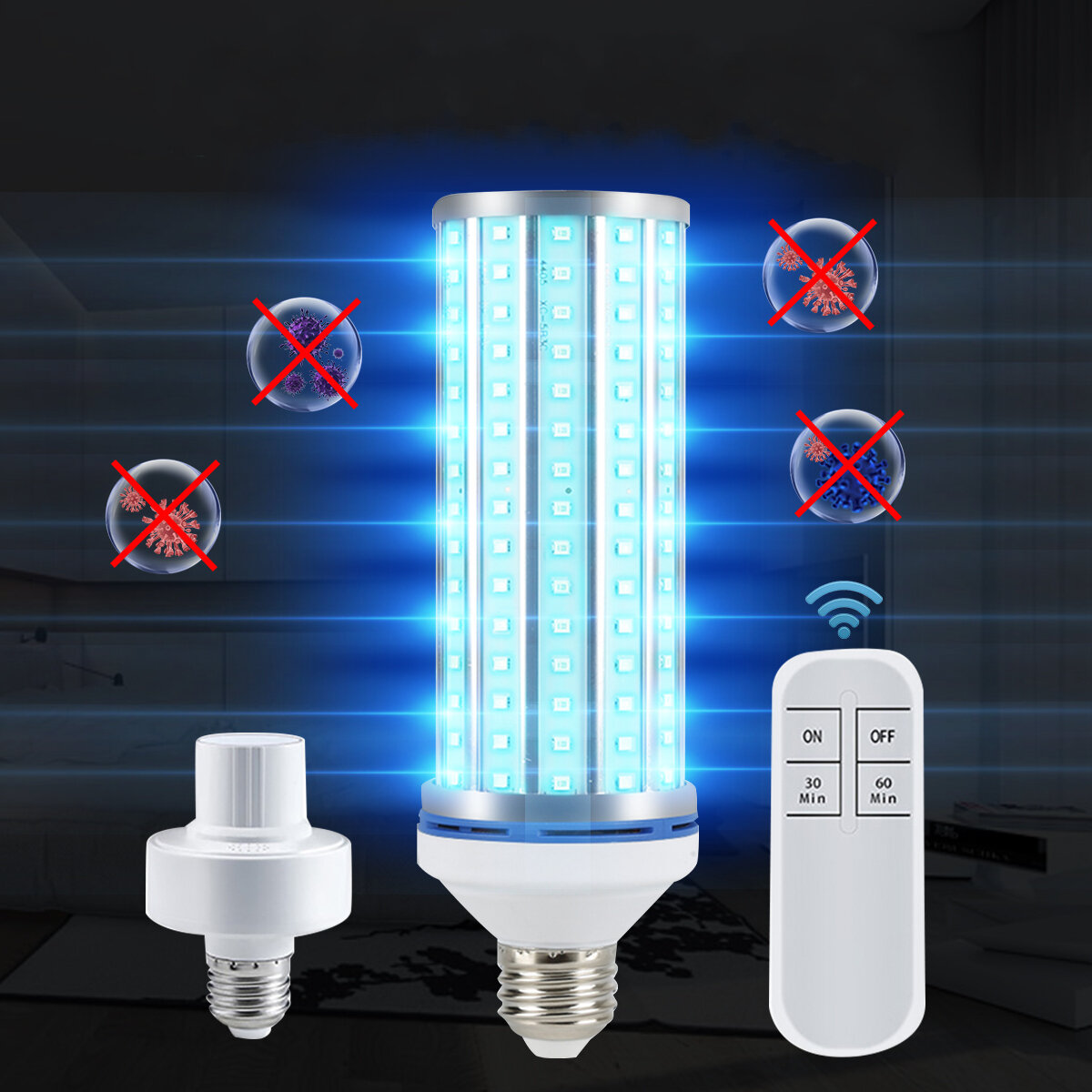 E27 60W 195LED UVC-lamp Huishoudelijke UV-kiemdodende lamp Desinfectie Binnenverlichting met lamphou