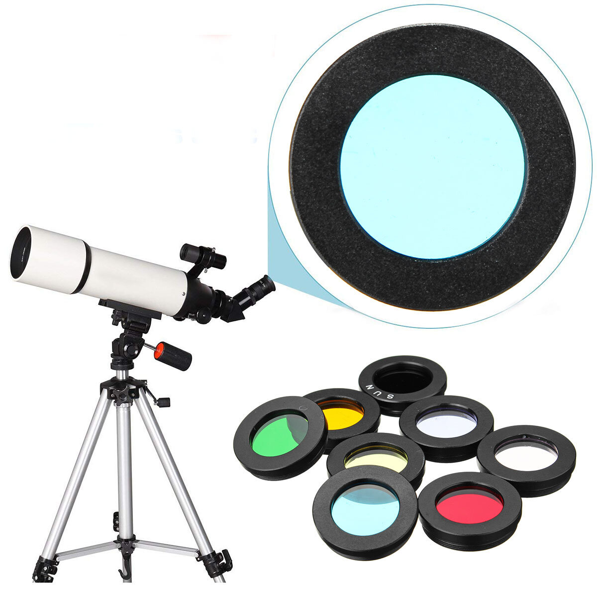 Set van 8 lensfilters van 1,25 inch voor telescoop: nevelfilter, maanfilter, zonnefilter en andere accessoires voor het oculair