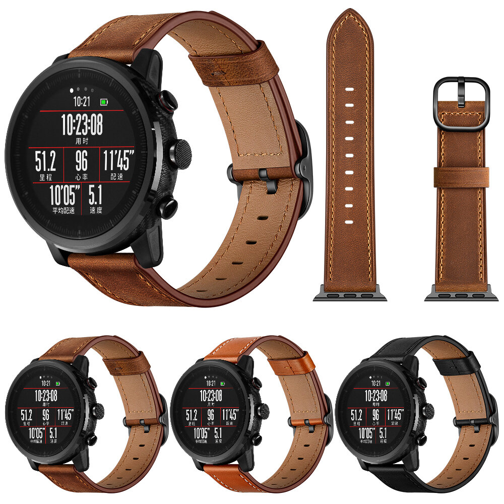 Bakeey 22mm eerste laag lederen vervangende band slimme horlogeband voor Amazfit Smart Sport horloge