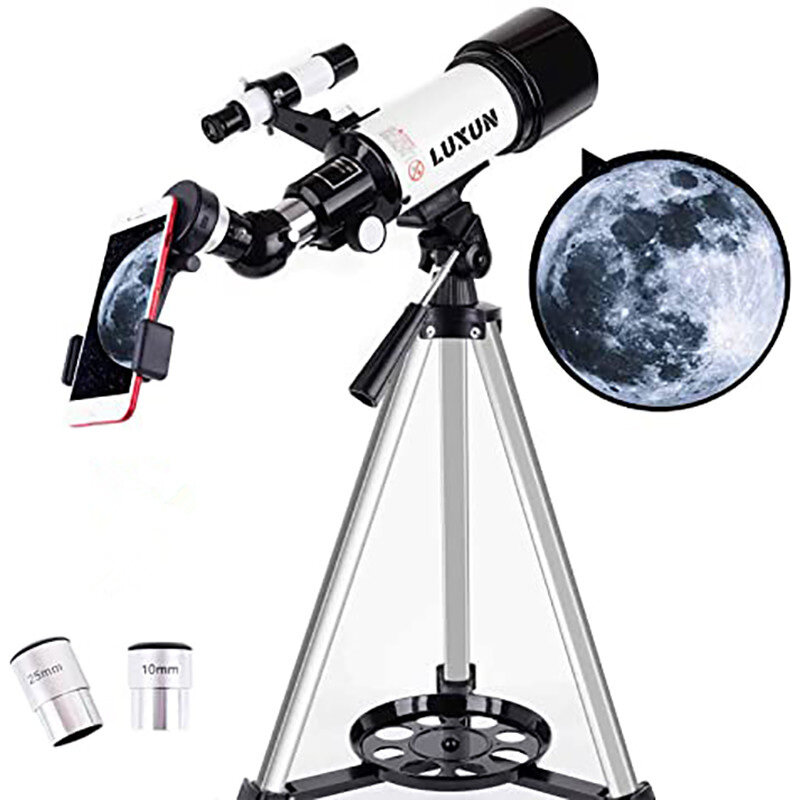LUXUN 40070 professionele astronomische telescoop met FMC-lenscoating, 3X-vergroting, monokijker-telescoop met telefoonadapter en draagtas.