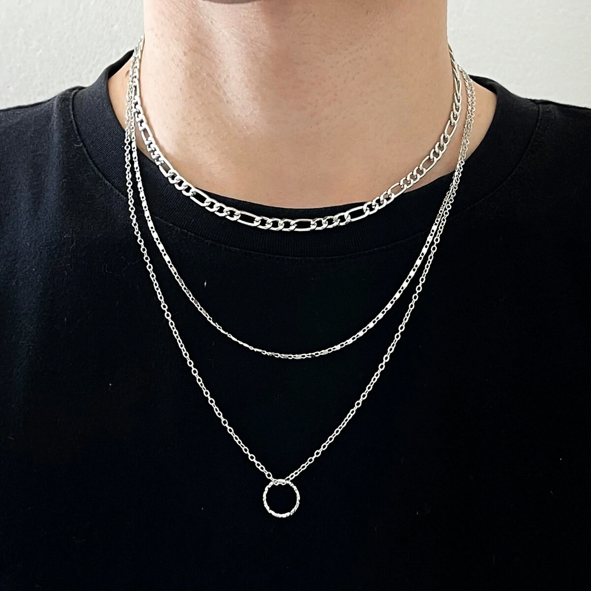 2 pcs alloy fashion hip hop circle shape pendant multilayer necklace