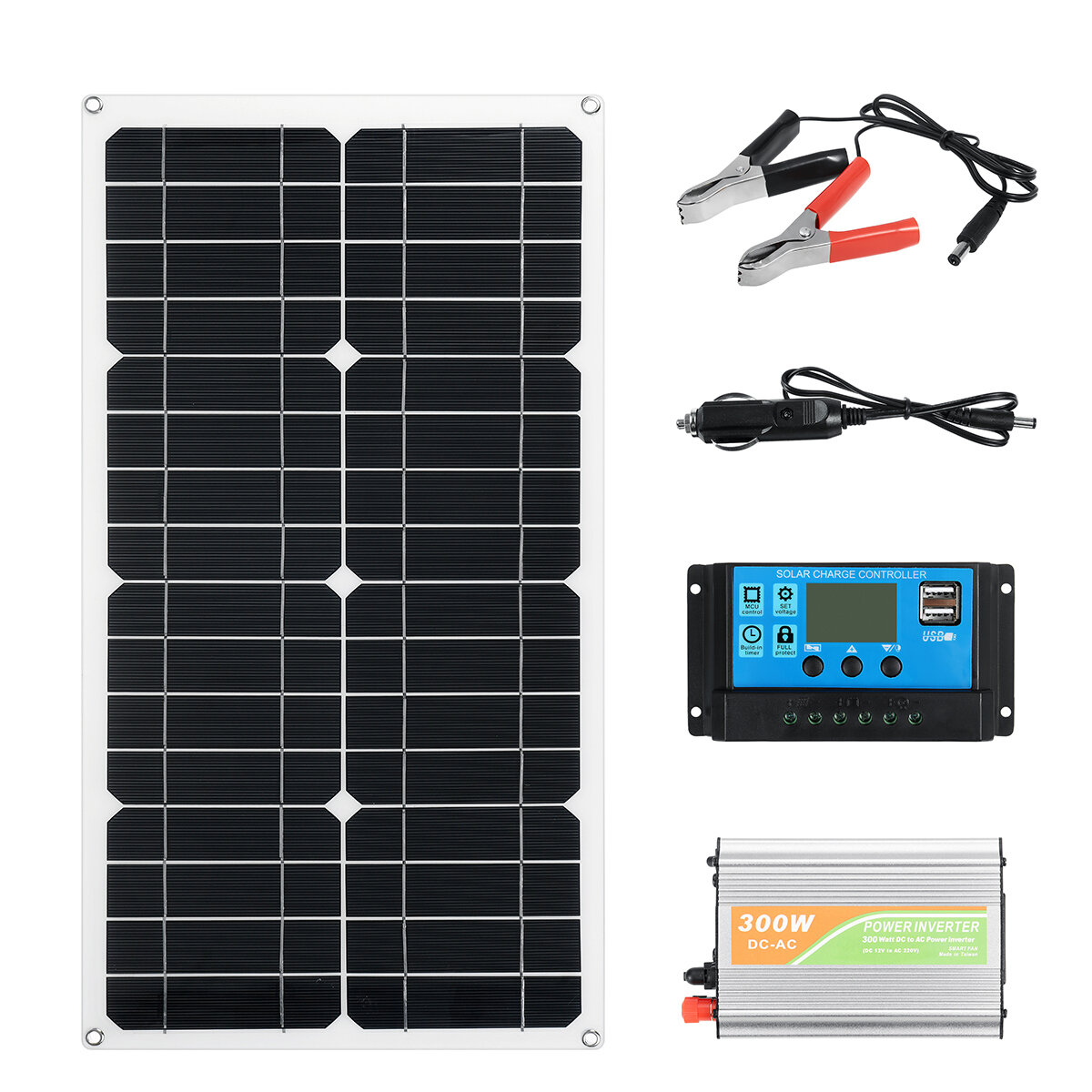 18V zonne-energie systeem Zonnepaneel Acculader 300W omvormer 10A Controller Kit