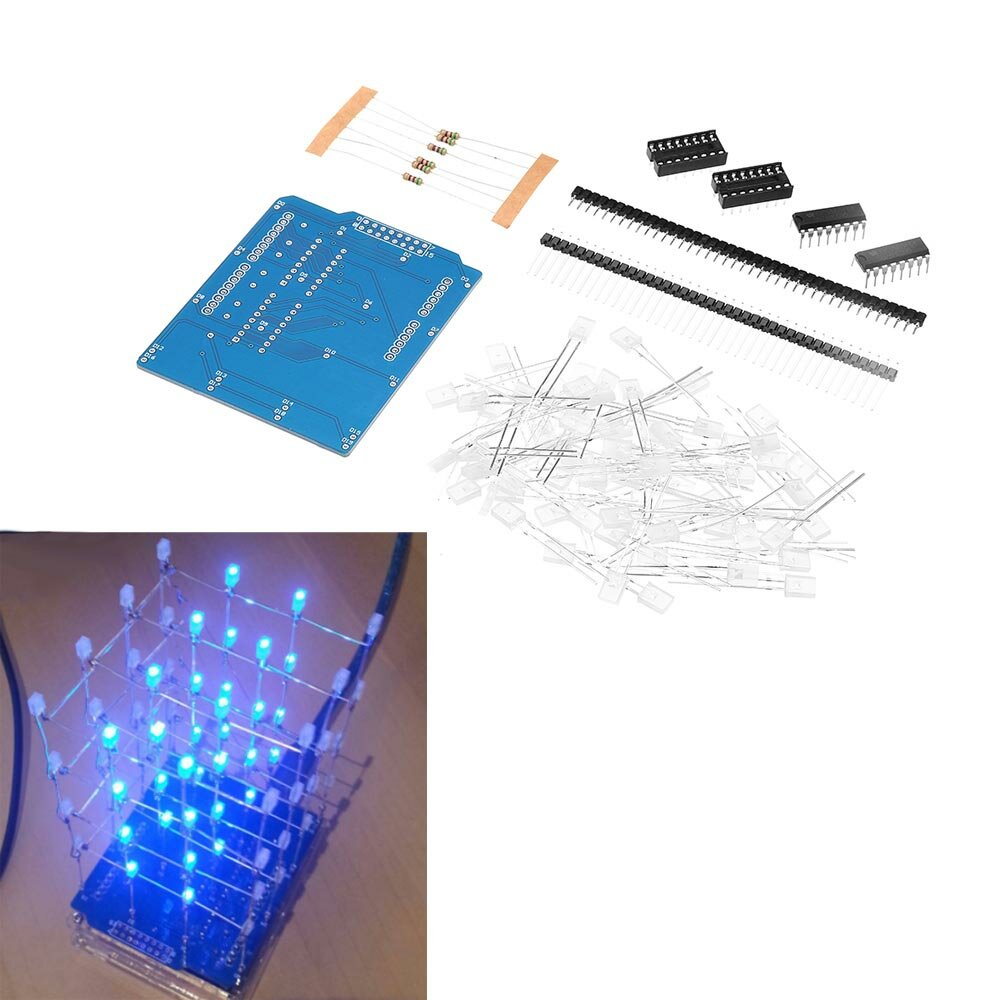5 stks 4X4X4 Blauwe LED Light Cube Kit 3D LED DIY-kit voor DIY-kit