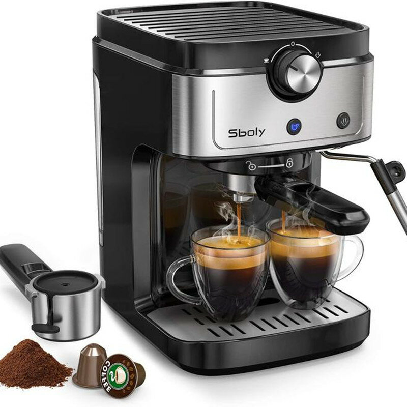 Sboly SY-265EA 1372W2in1コーヒーメーカー調整可能なスチーム19バールの圧力で高品質の抽出を実現