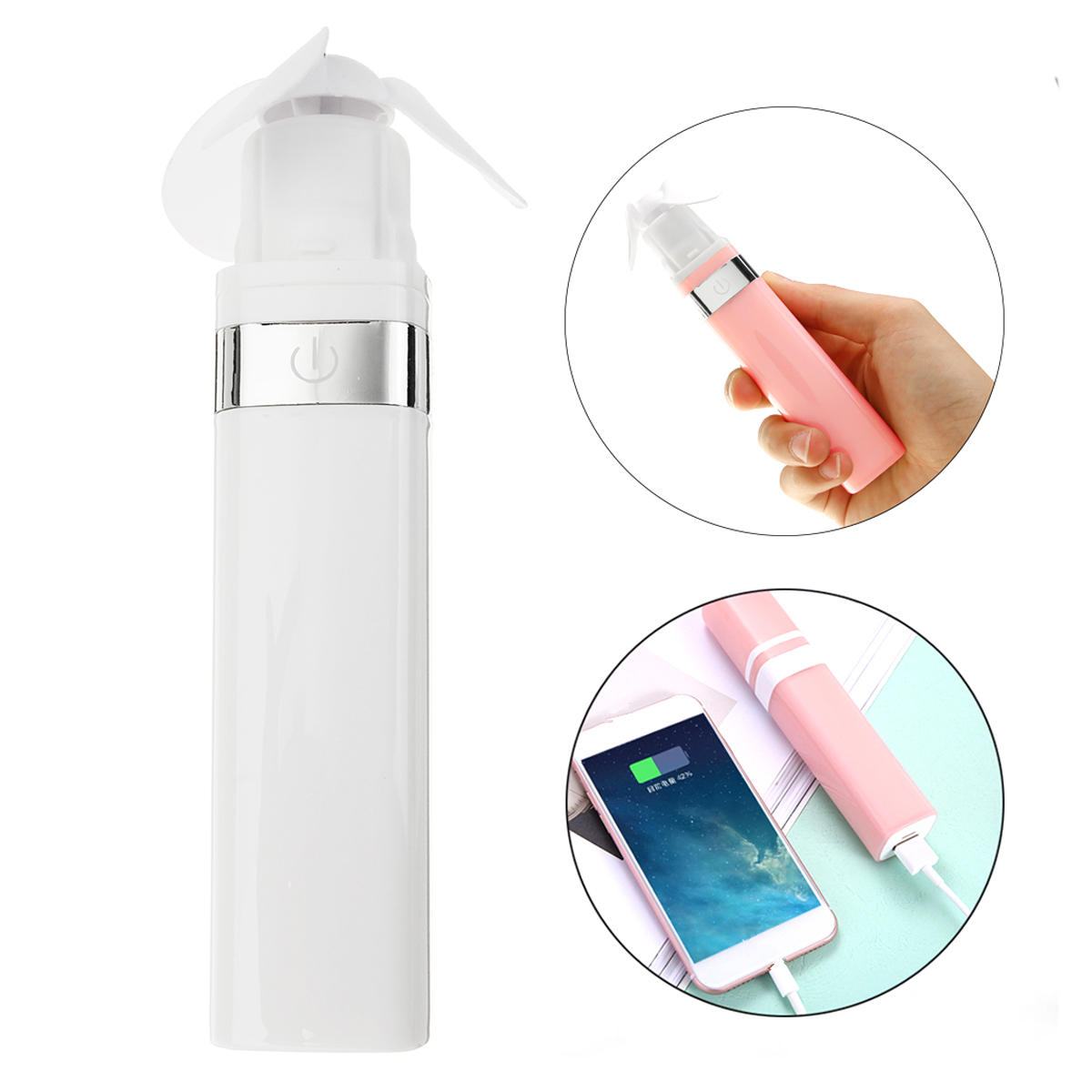 Portable Mini Handheld USB Lipstick Fan Electric Cooler Rechargeable 2600mAh Power Bank