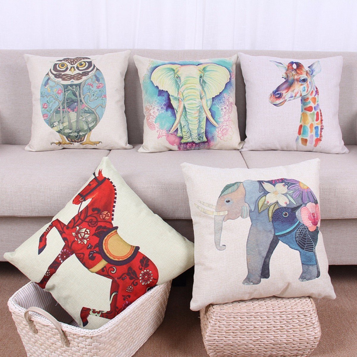 New Animal Pattern Home Decor Cotton Linen Pillow Case Waist Throw Cushion Cover 