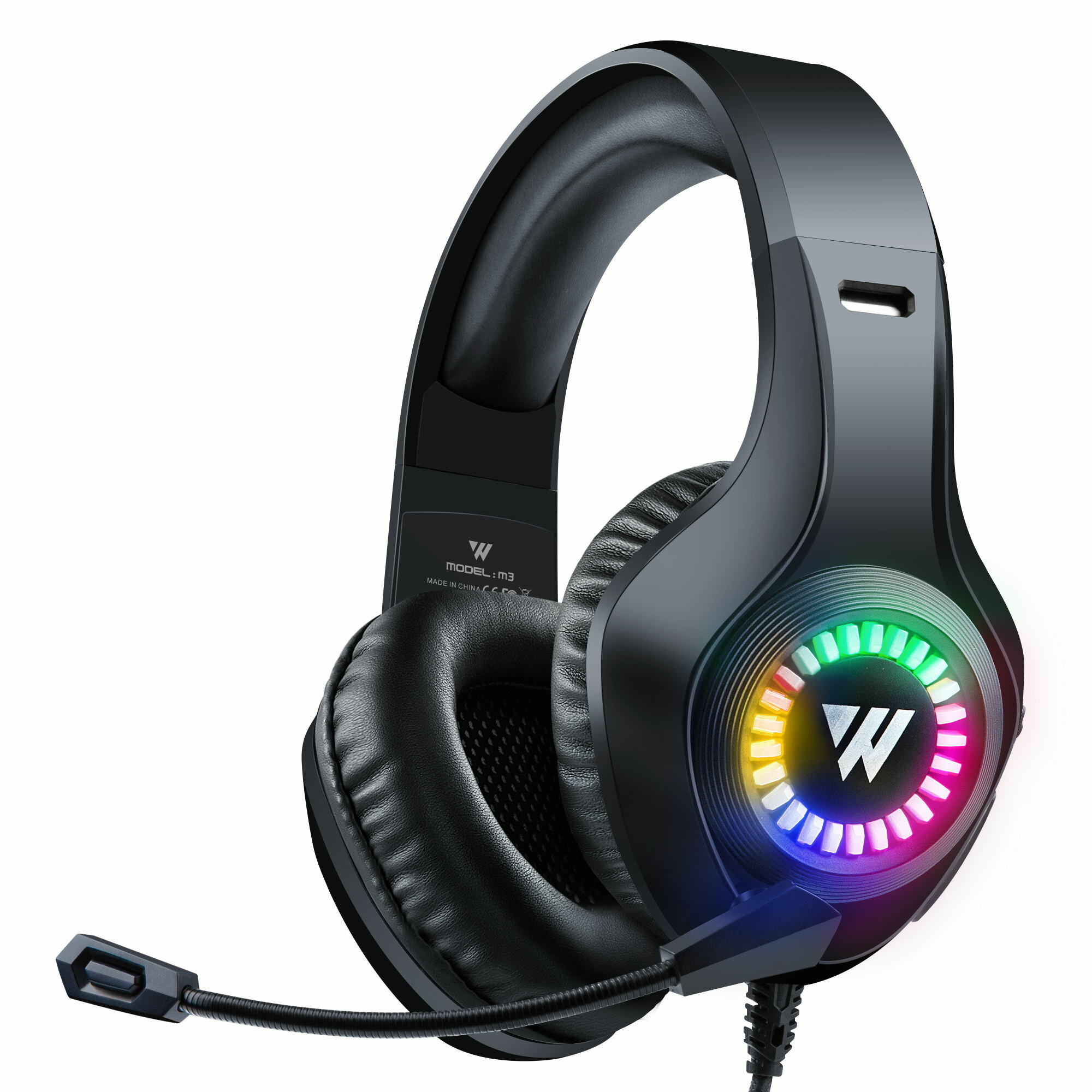 Wintory M3 Gaming Headset Stereo RGB-licht 50 mm Driver Stereo Verstelbare ruisonderdrukkende hoofdt