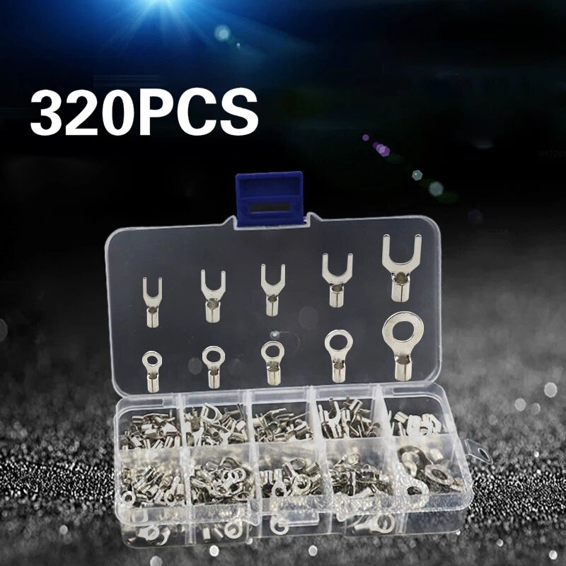 AOQDQDQD® 320Pcs Connector Cold Pressed OT/UT Crimp Terminals Copper Nose Wiring Fork Set with Box