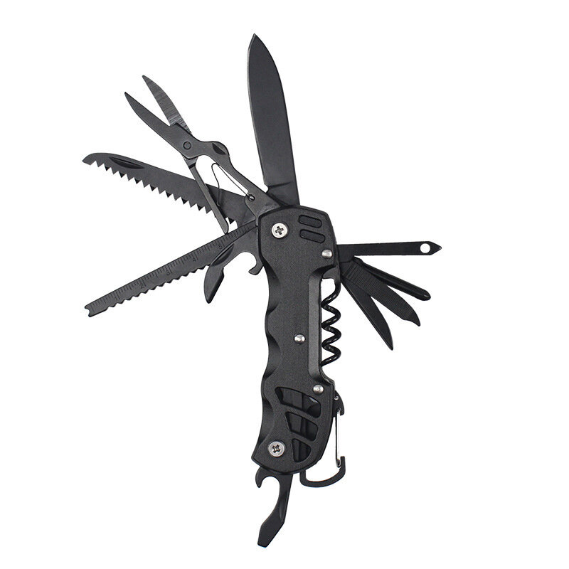 15-in-1 Multifunction Folding Knife EDC Survival Tools Saw Scissors Opener Carabiner Screwdriver Out