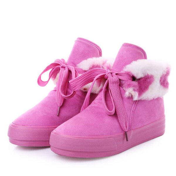 winter keep warm short boots fur lining cotton lace up shoes at ...