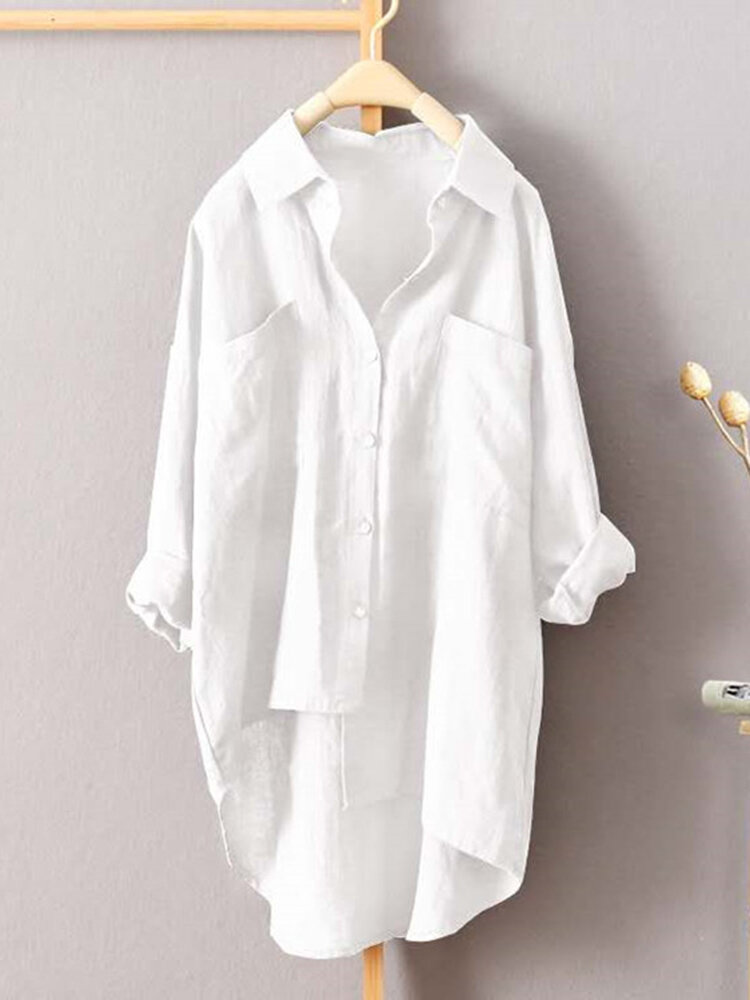 Plus size s-5xl solid color irregular hem loose blouse shirt Sale ...