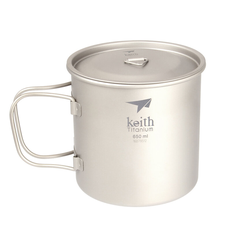 كيث Ti3208 650 ملليلتر للطي مقبض كأس للجراثيم خفيفة الوزن وعاء الحساء وعاء الماء التخييم نزهة شواء المائدة