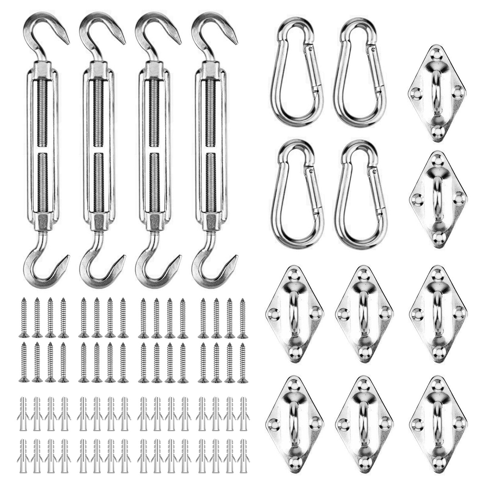 NASUM 80PCS Shade Sail Hardware Parasols Tents Hooks Climbing Buckles Screws Stainless Steel Tent Accessories for Outdoor Garden Courtyard