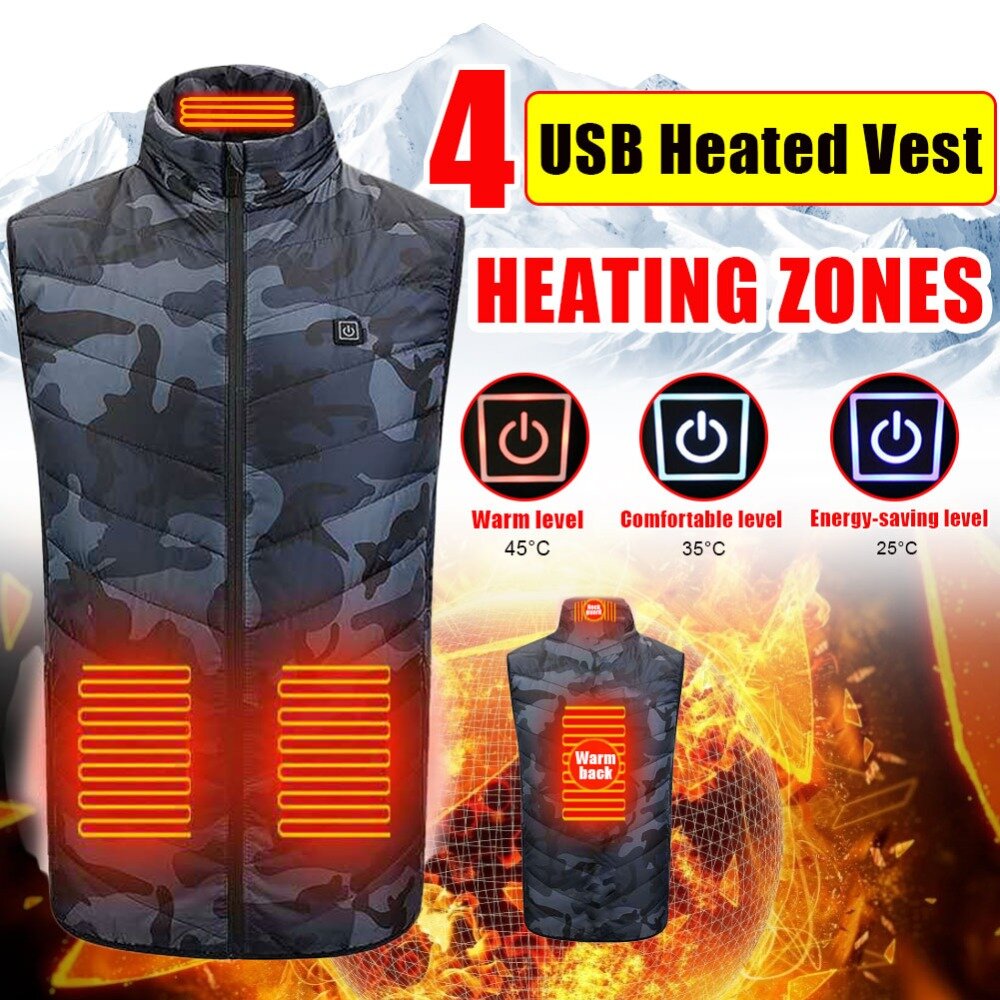 

TENGOO Camouflage Electric Heated Vest 2 Heating Zone 3 Gear Adjustable Heating Jacket Vest USB Charging Washable Winter