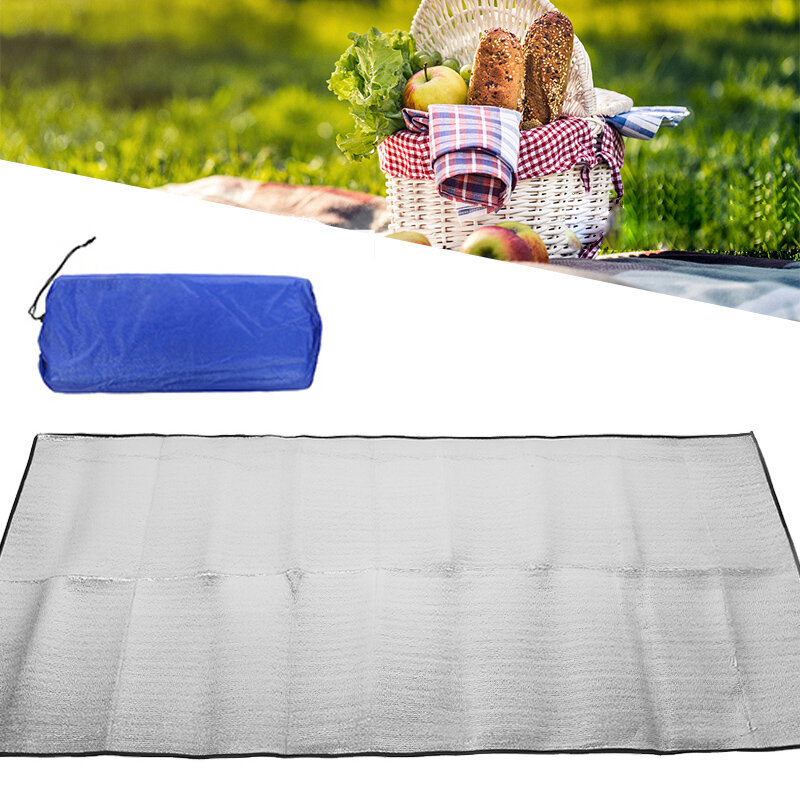 bbelzijdige aluminiumfolie picknickmat, opvouwbaar slaapkussen, waterdichte aluminiumfolie voor buitenpicknick en kamperen.