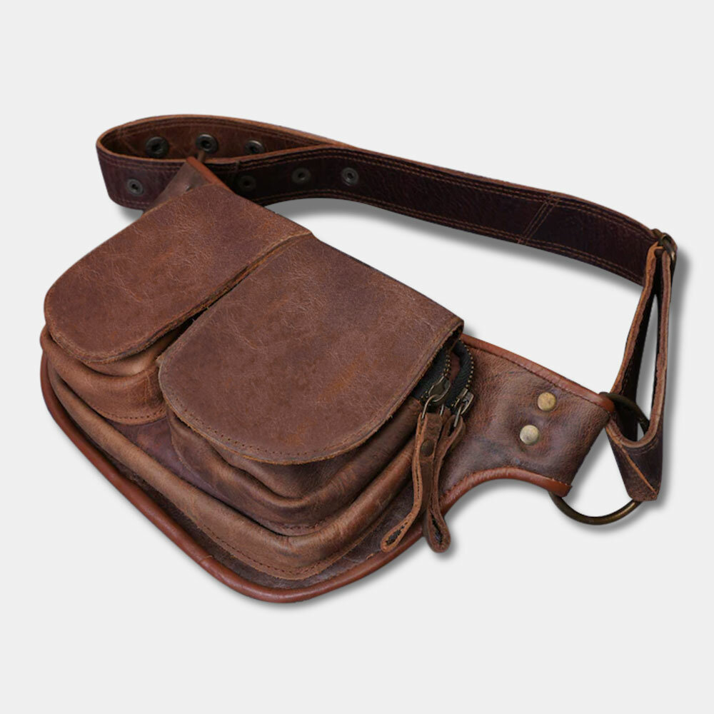 Men Vintage Faux Leather Multifunction Festival Pocket Belt Waist Pack