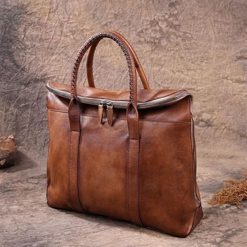 Men Genuine Leather Retro Multi-pocket 15.6 Inch Laptop Bag Briefcase Business Handbag Crossbody Bag