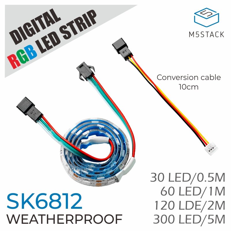 

M5Stack® 1M 100-миллиметровая цифровая RGB-лента LED Всепогодная полоса SK6812 Программируемая гибкая лента Водонепрониц