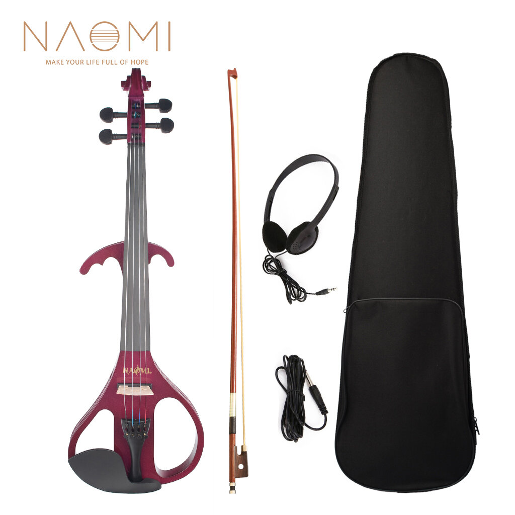 NAOMI Full Size 4/4 Violin Electric Violin Fiddle Maple Body Fingerboard Pegs Chin Rest with Bow Cas