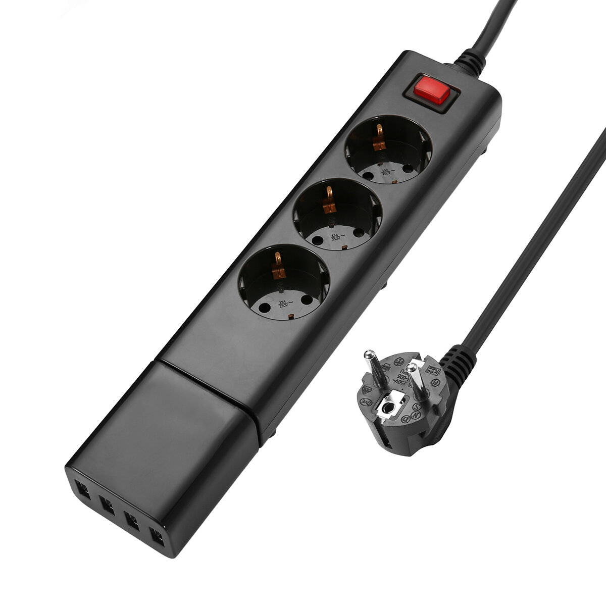 2500W 3-weg stekkerdoos USB-oplader met 3 * AC 220 V-250 V stopcontact / 4 * USB 2.1A-uitgang EU-stekker Afneembare USB-oplader