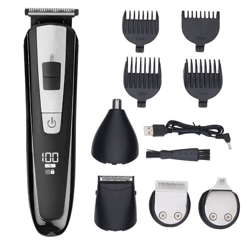 NK-2555 5 in 1 LCD Display Multifunctional Hair Trimmer USB Rechargeable Electric Hair Care Clipper