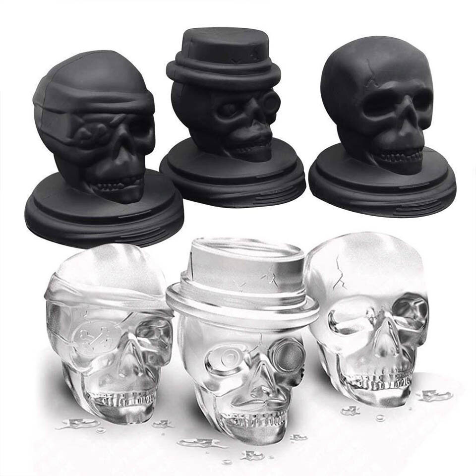 3D Skull Ice Cube صينية هالوين قالب الثلج Cocktiail سيليكون صانع قوالب الآيس كريم مجموعة من 3