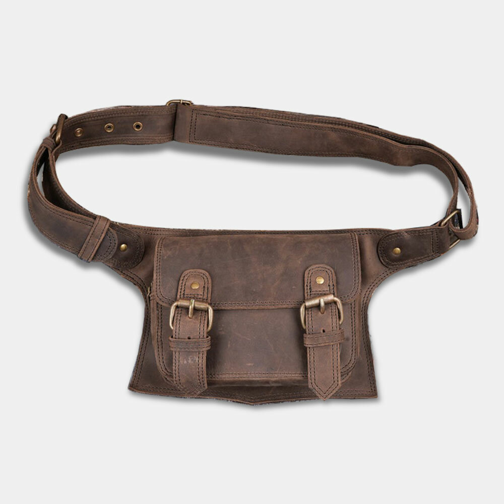 Men Vintage Faux Leather Multifunction Solid Color Utility Belt Waist Pack