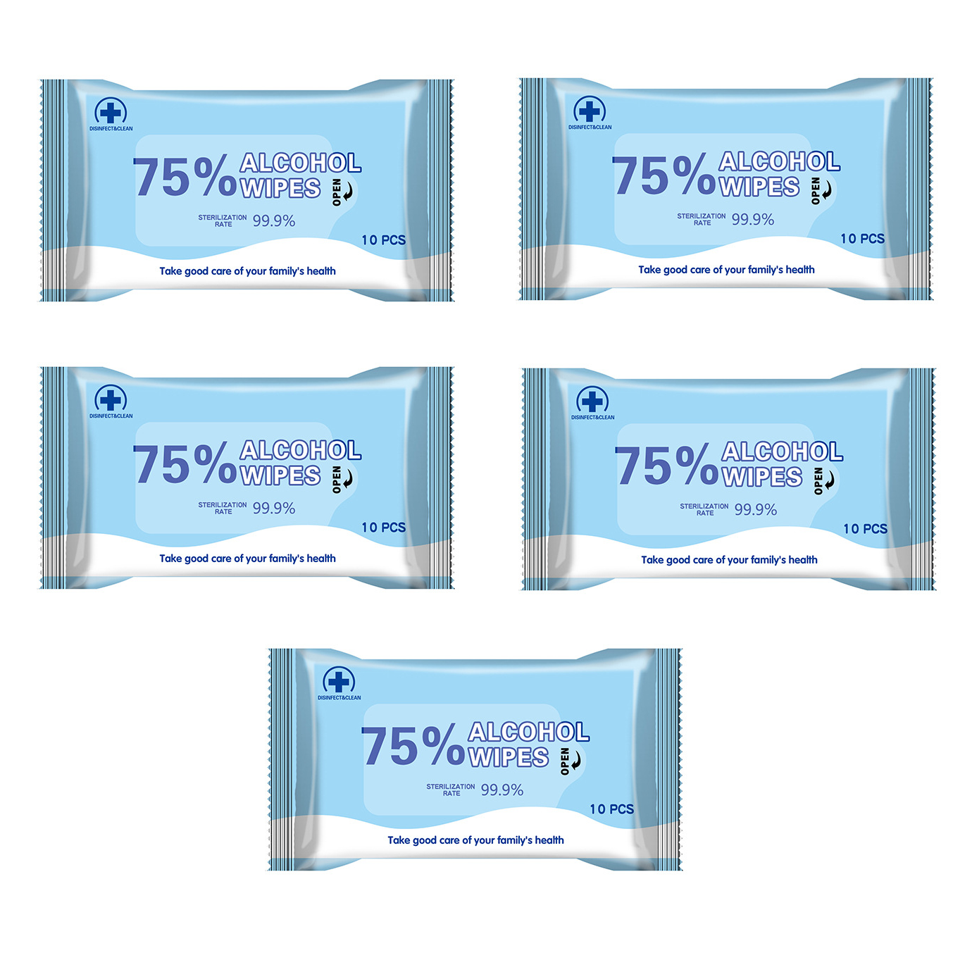 XINQING 5 Packs Of 10Pcs 75% Medical Alcohol Wipes 99.9% Antibacterial Disinfection Cleaning Wet Wipes Disposable Wipes for Cleaning and Sterilization in Office Home School Swab