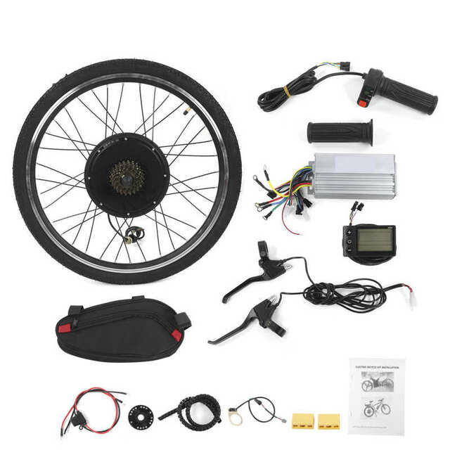 1500W 48V 26" Front/Rear Wheel Hub Motor Kit Electric Bike Conversion Set with Controller E-Brake Le
