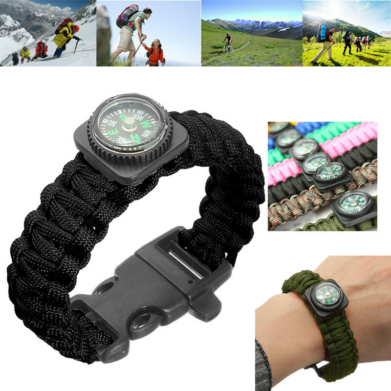 Survival Paracord Bracelet Whistle Luminous Military Watch Wrist