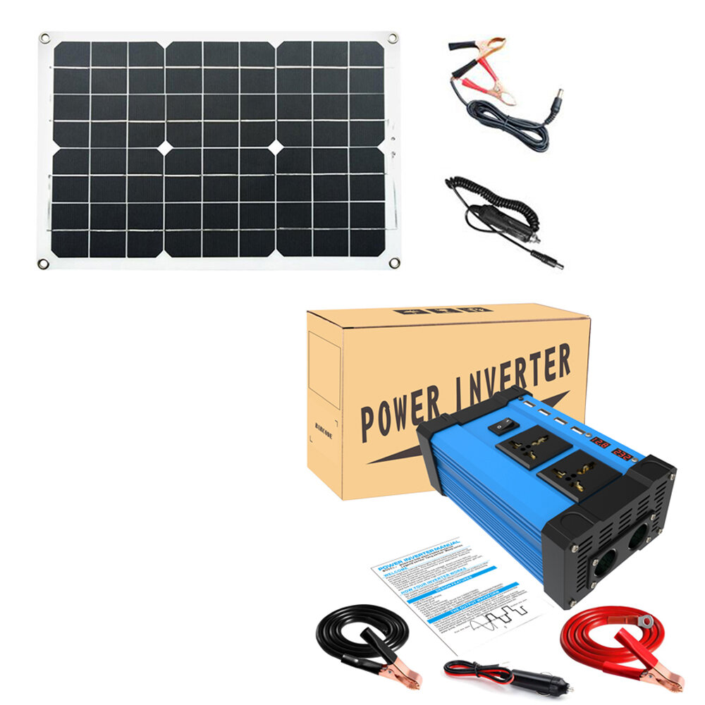 

LEORY Solar Power Generation System Dual USB 30W Solar Panel + 4000W Power Inverter DC 12V to AC 220V/110V Built-in 30A