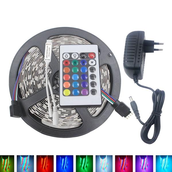5M 3528 24W RGB 300 Non-Waterproof LED Flexible Strip Light 24 Keys IR Remote + Power Adapter DC12V