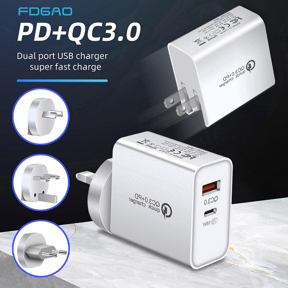 

FDGAO 36 Вт PD QC3.0 USB-зарядное устройство Дорожное зарядное устройство Адаптер Быстрая зарядка для iPhone 12 Pro Max