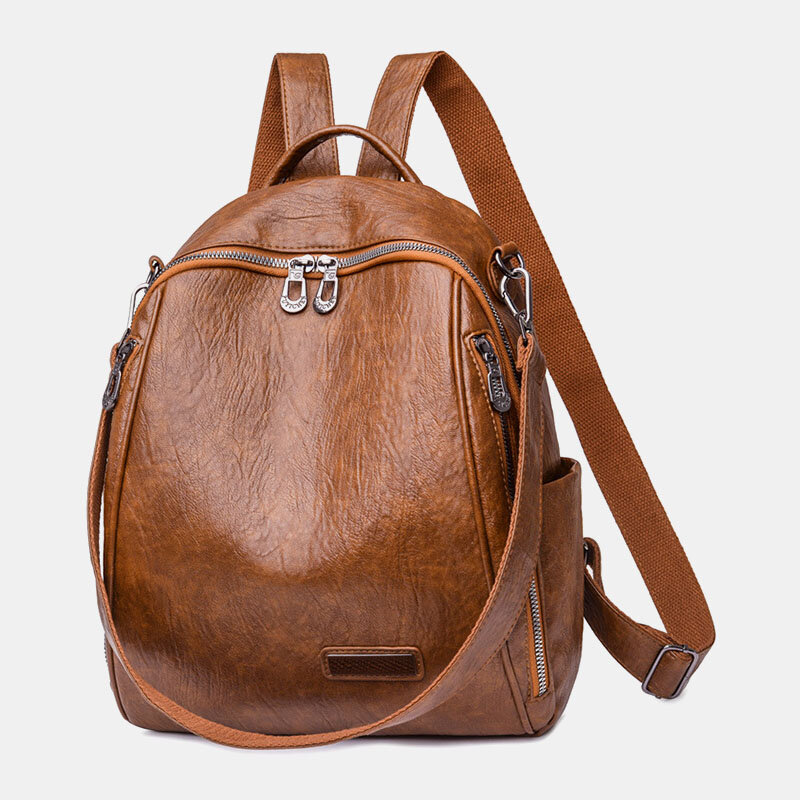 Women Dual-use Fashion Large Capacity Main Pocket Backpack PU Soft Leather Back Anti-theft Zipper Po
