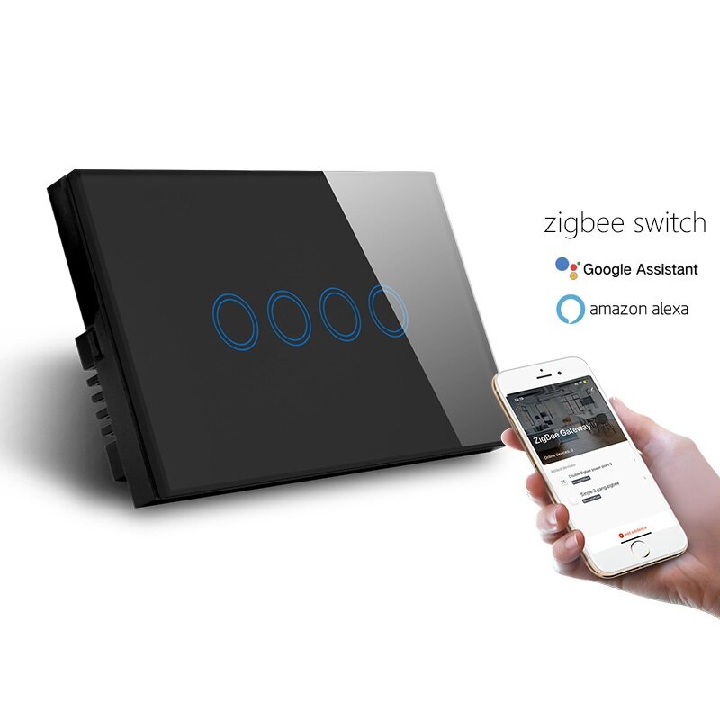 MAKEGOOD 1/2/3/4Gang Crystal Touch Screen Glass Panel ZB Wall Switch Compatible with Alexa and Googl