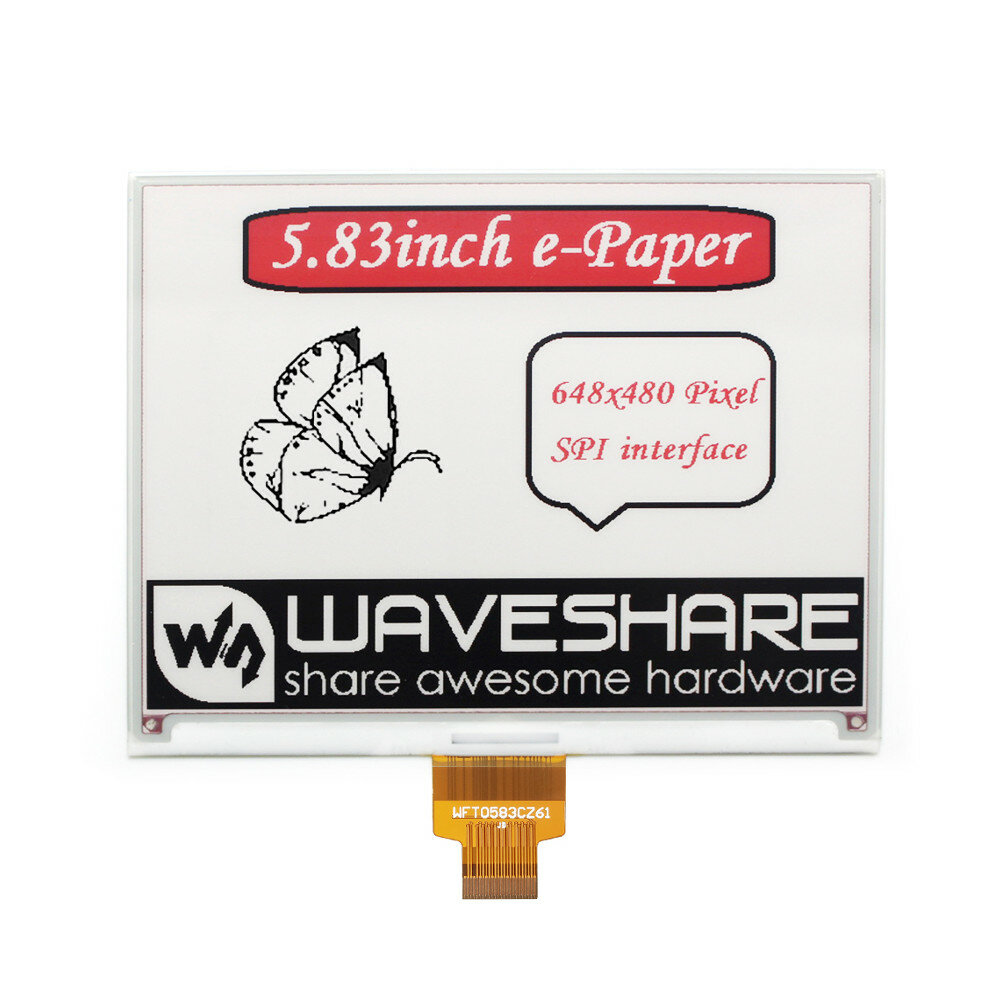 WaveshareÂ® 5.83 inch Electronic ink Screen E-paper 648Ã—480 Resolution Red Black White Three-color Bare Board e-Paper HAT
