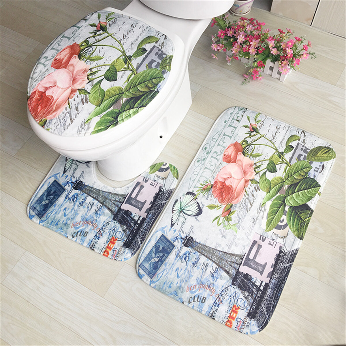 Flannel 3D Digital Printing Floor Mat Anti-Slip Floor Mat Bathroom Pedestal Rug Toilet Lid Cover Floor Mat Bath Mat for