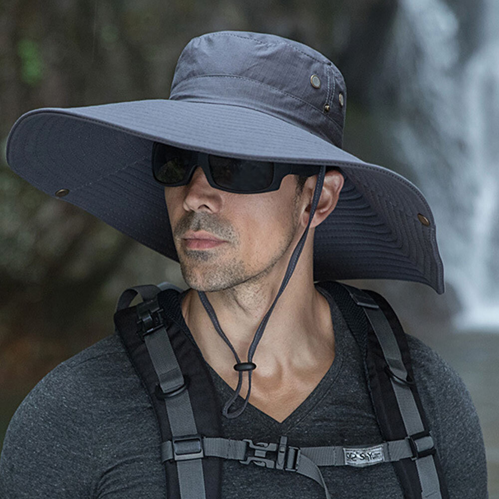 Men Summer UV Protection Wild Brim 16 Centimeters Visor Adjustable Sun Hat Bucket Hat For Fishing Mountaineering