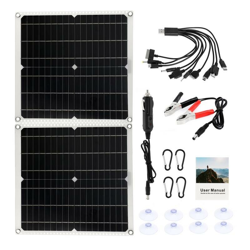 50W Solar Power System Inverter Kit Solar Panel Battery Charger Complete Controller Home Grid Camp P