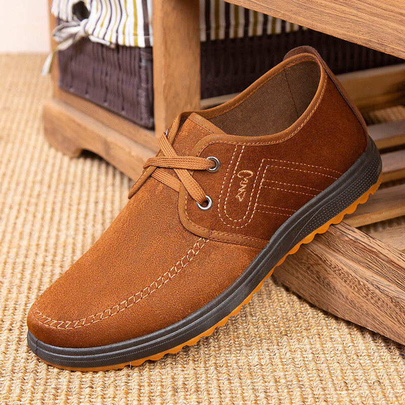 

Men Breathable Soft Sole Non Slip Comfy Old Peking Lace Up Casual Shoes