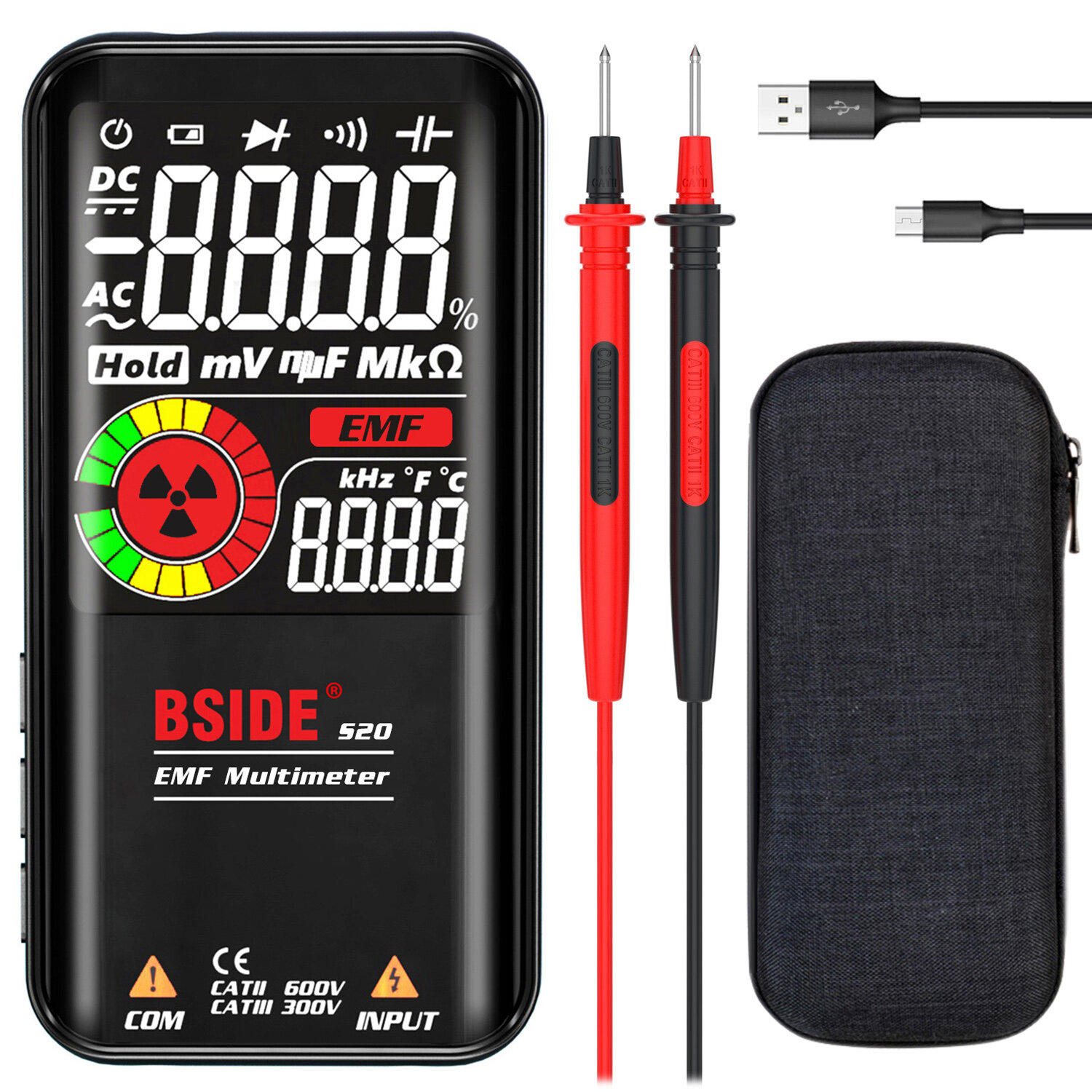BSIDE S20 Digitale Multimeter 9999 Tellen Automatisch Bereik Voltmeter met EMF Detector Capaciteit D