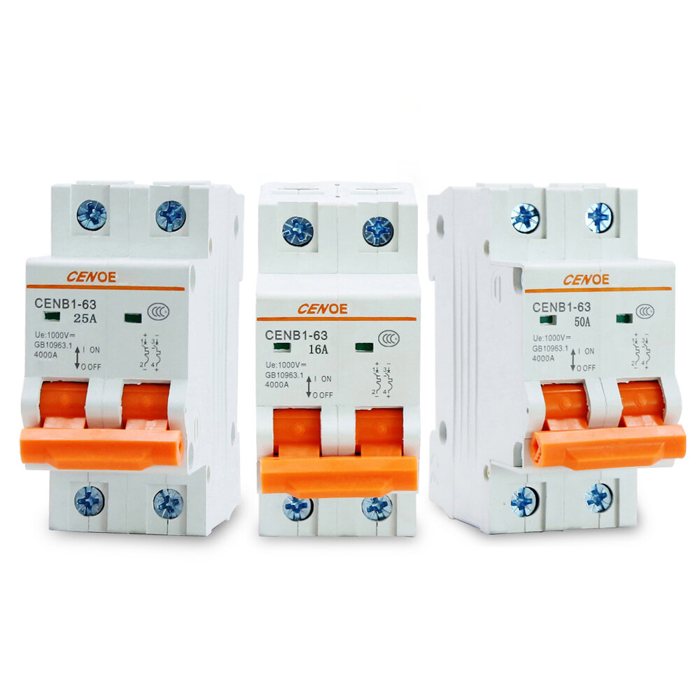 

2P DC 1000V 10A 16A 25A 32A 40A 50A 63A Solar Mini Circuit Breakers MCB Breakers with Short-circuit and Overload Protect