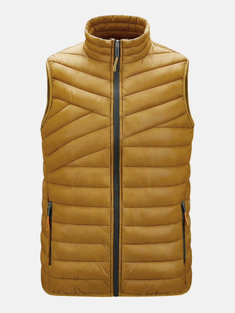 Mens Solid Quilted Zip Front Sleevless Padded Vests With Welt Pocket