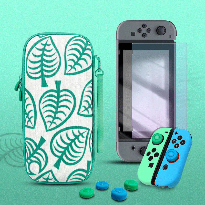 4 in 1 Protection Set Animal Crossing Carrying Case Screen Protector Joy-Con Silicone Cover Thumb Grip Caps for Nintendo