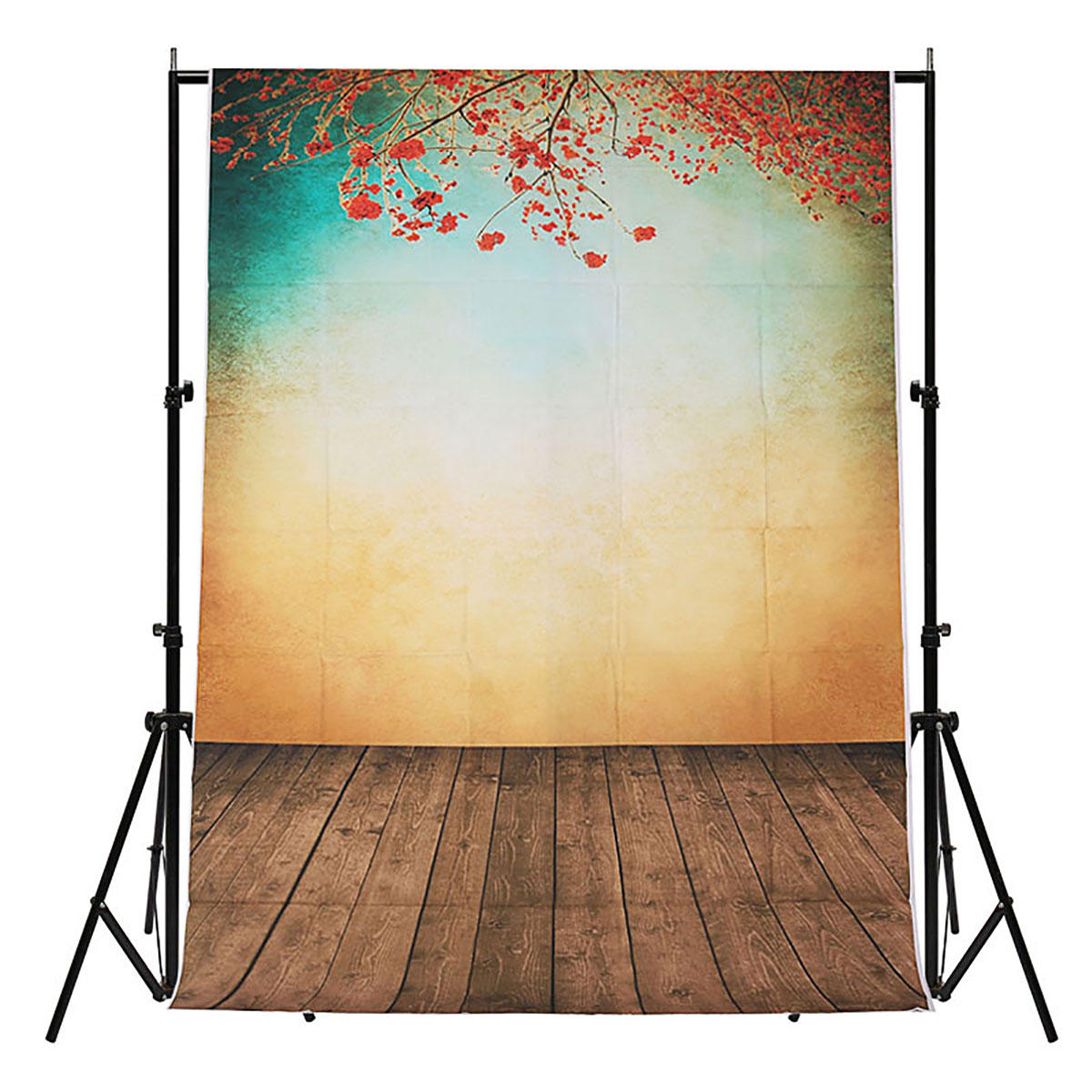 5x7FT Vinyl Spring Red Flower Wood Floor Photography Backdrop Background Studio Prop