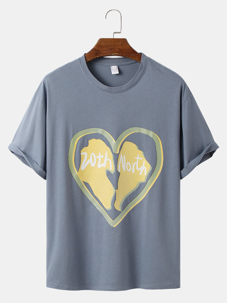 Katoenen T-shirts met ronde hals en hartvormige print voor heren