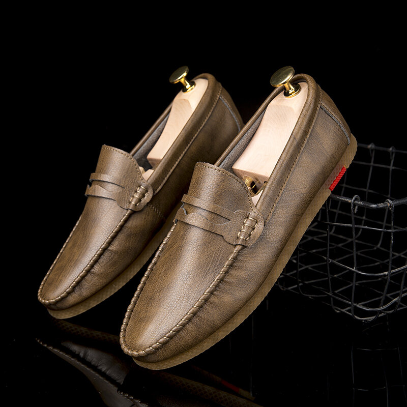 Men Microfiber Breathable Comfy Bottom Slip On Driving Loafers Casual Leather Shoes