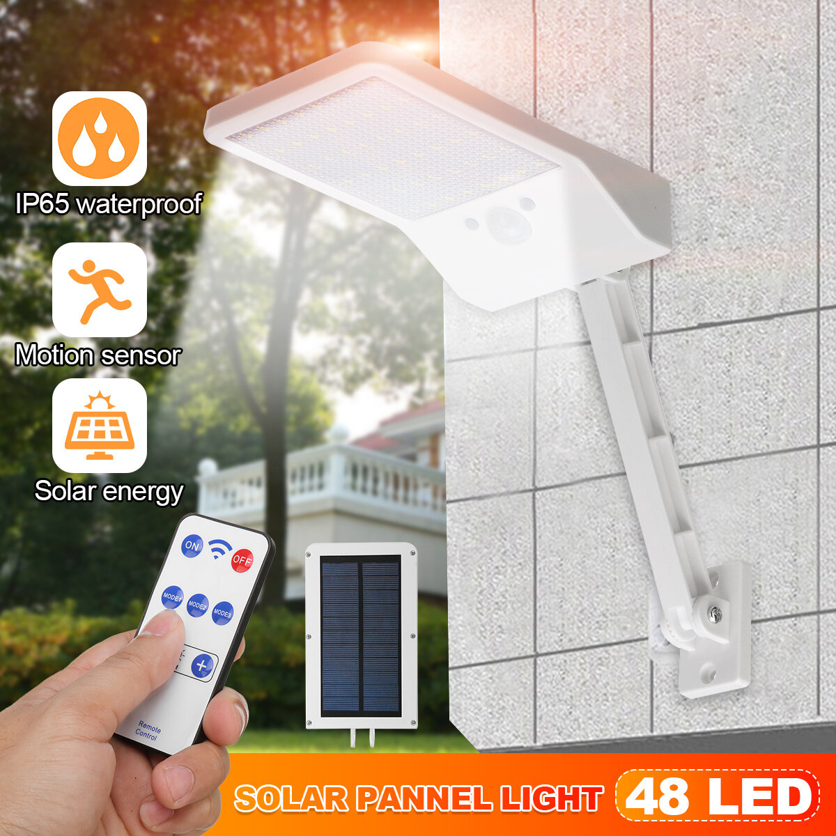 Motion Sensor PIR Bright 48 LED Solar Wall Power Light Garden Outdoor Street Lamp+Remote Control
