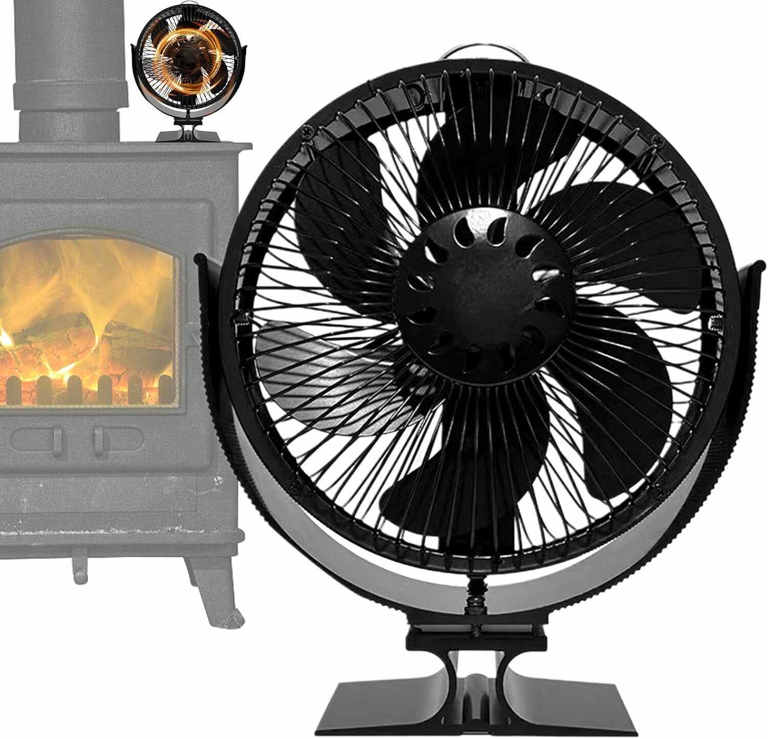6 Blades Heat Powered 360 ° Rotation Stove Fan with Cover Fireplace Heat Powered Eco-Friendly Fan Portable Heater Efficient Heat