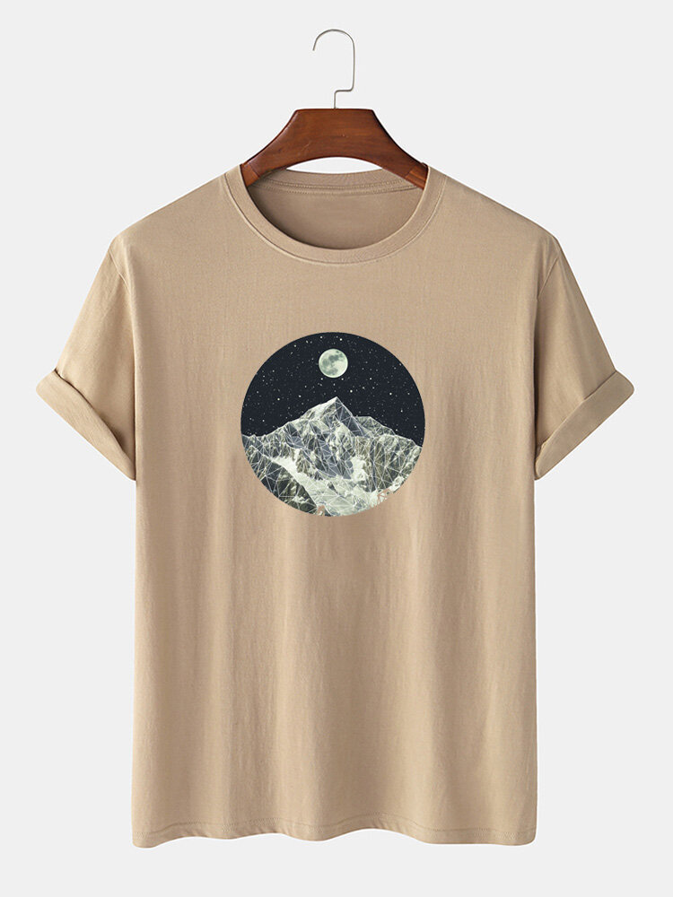 100 Cotton Design Mountain Landscape Casual Short Sleeve T Shirts